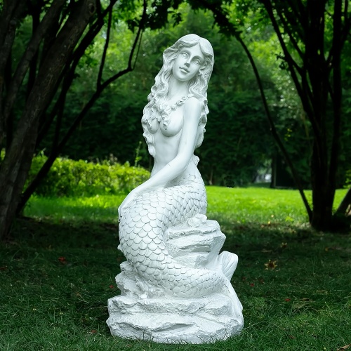 20" H Mermaid on Ocean Rock Garden Statue Resin Outdoor Sculpture Large Outside Decor for Lawn Patio Pool Home Ornament Large Mermaid Figurine Collectible Nautical Fairy Tale
